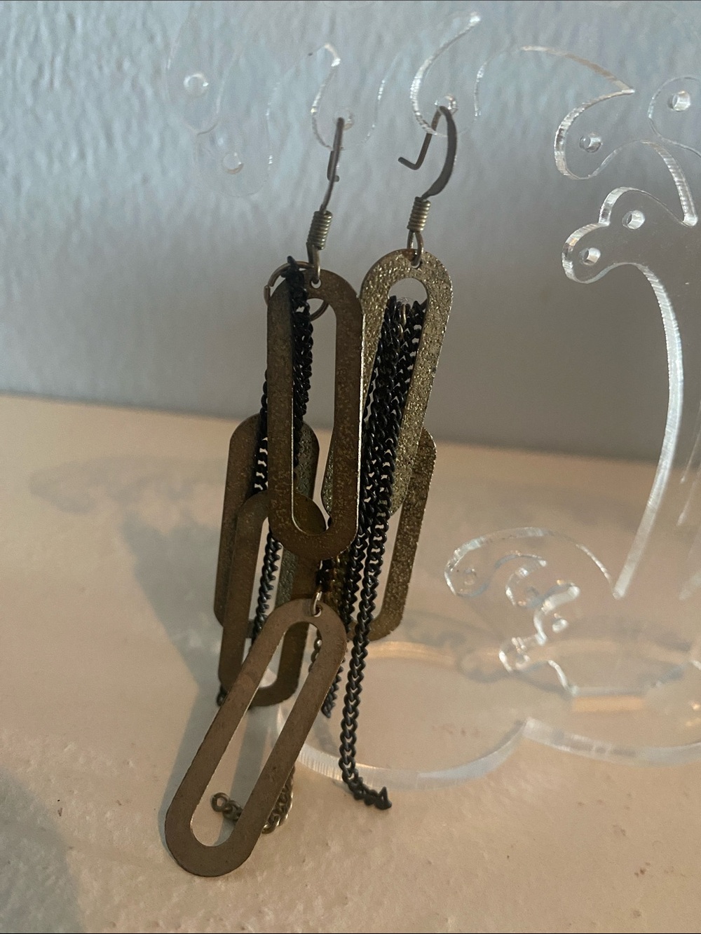 Gold and Black Layered Chain Drop Earrings - Women Jewelry
